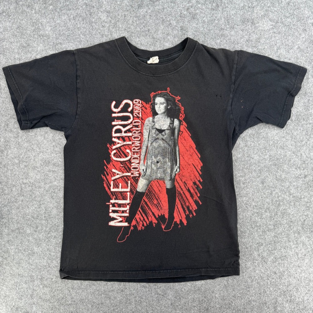 Anvil Miley Cyrus Wonder World 2009 T-Shirt Unisex Small Black Tour Graphic Good